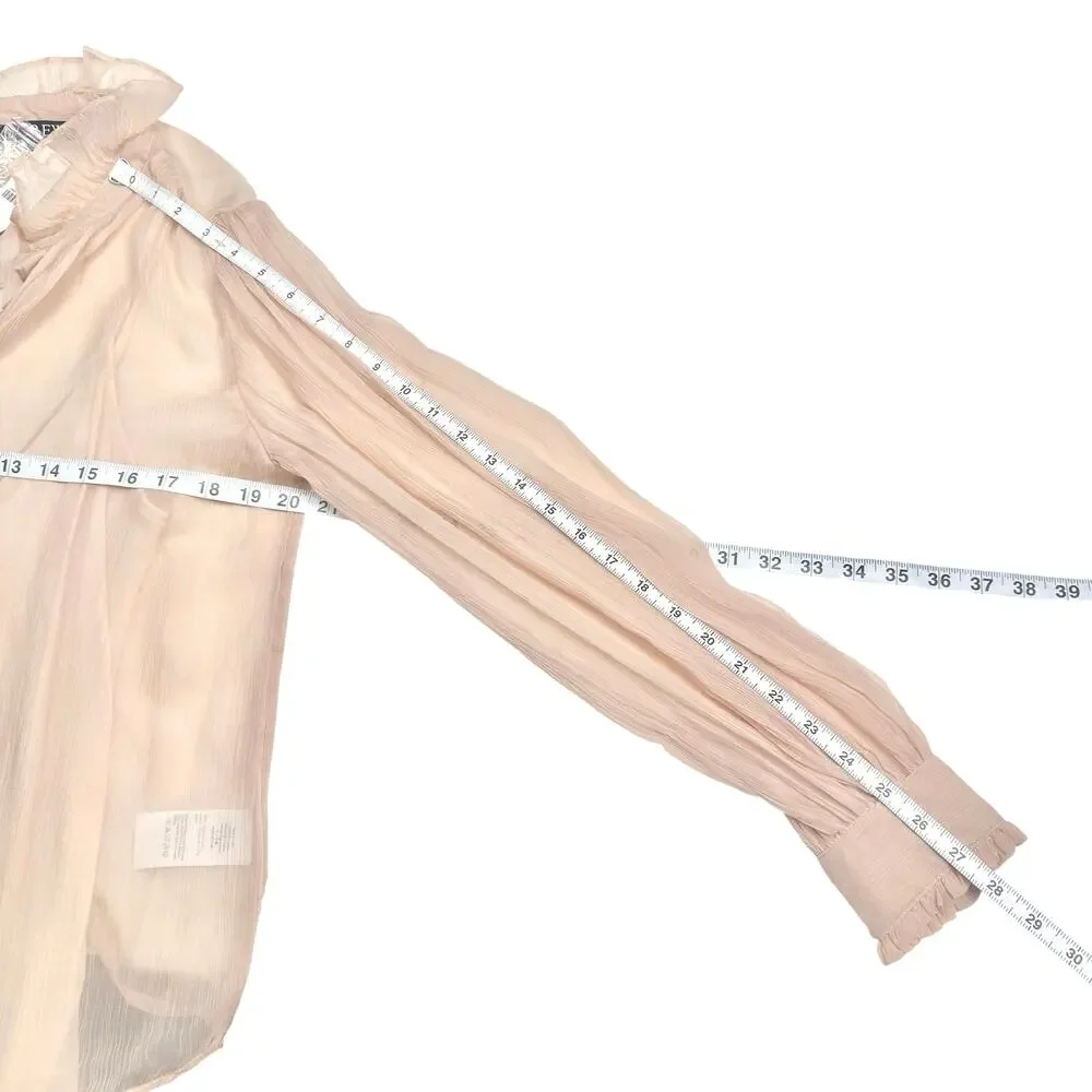 J. Crew | Women | Tan Ruffle Sheer Crinkle Chiffon Button Up Blouse | Sz 2